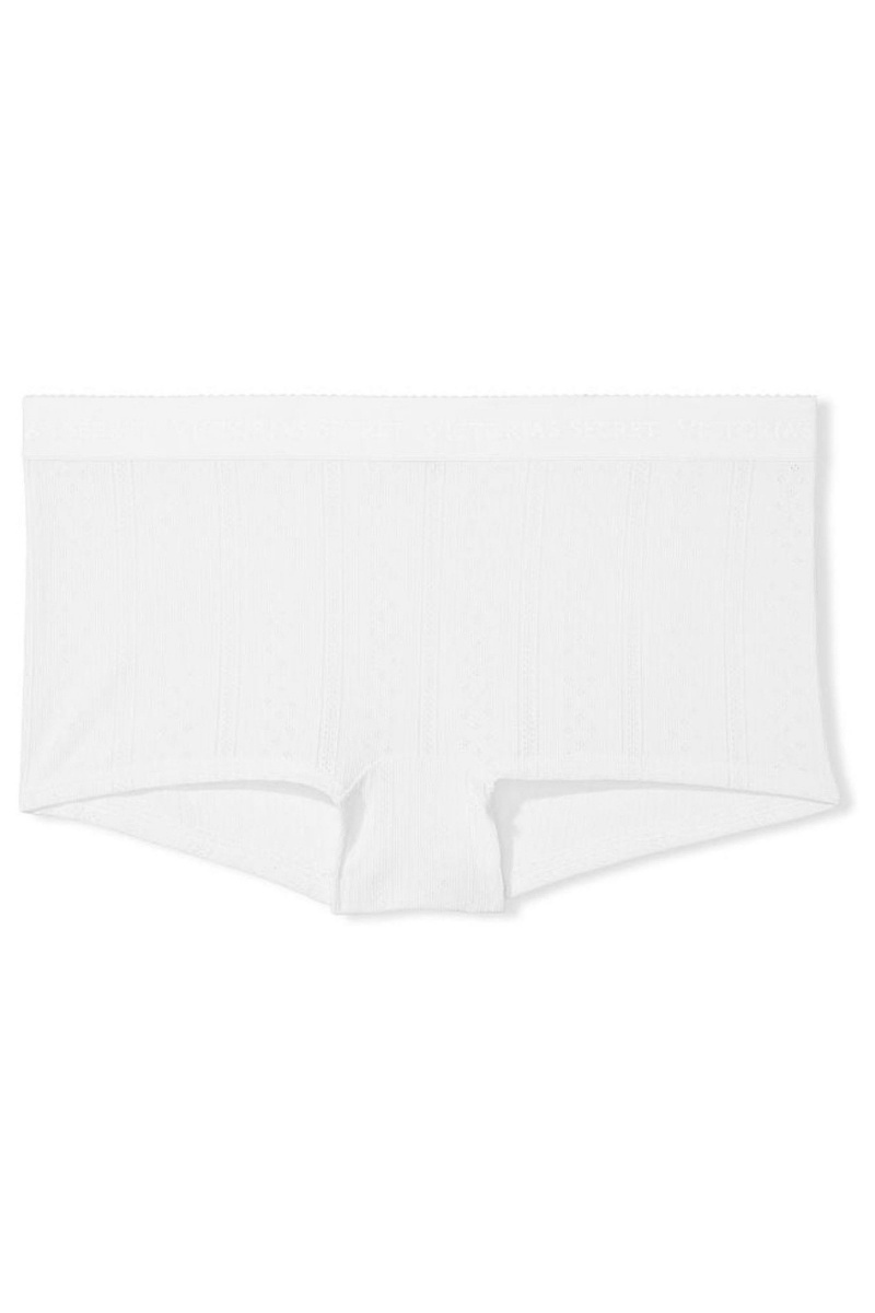 Victoria's Secret Stretch Katoenen Logo Taille Pointelle Kort Knickers Wit | 14539-RTNM