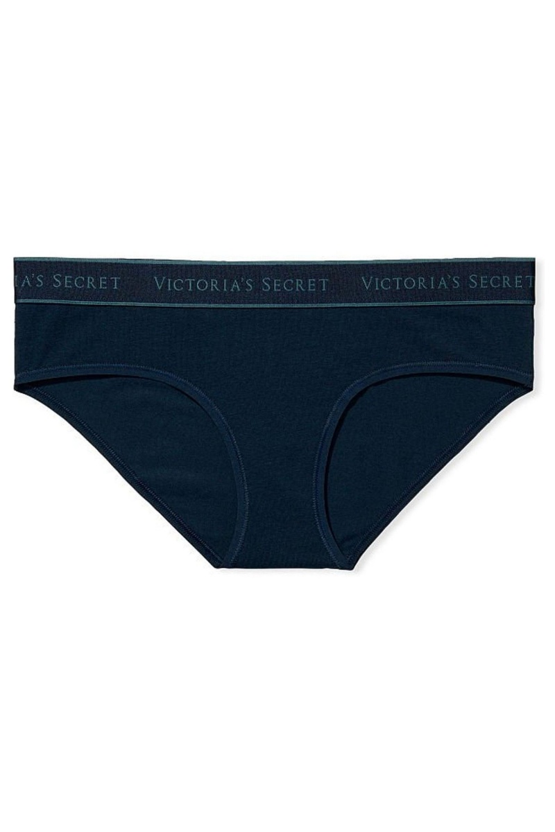 Victoria's Secret Stretch Katoenen Stretch Katoenen Logo Taille Hipster Knickers Donkerblauw Blauw | 74601-TDYG