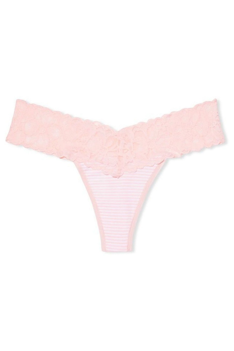 Victoria's Secret Stretch Katoenen Stretch Katoenen Kanten Taille String Knickers Roze | 96302-FEZH