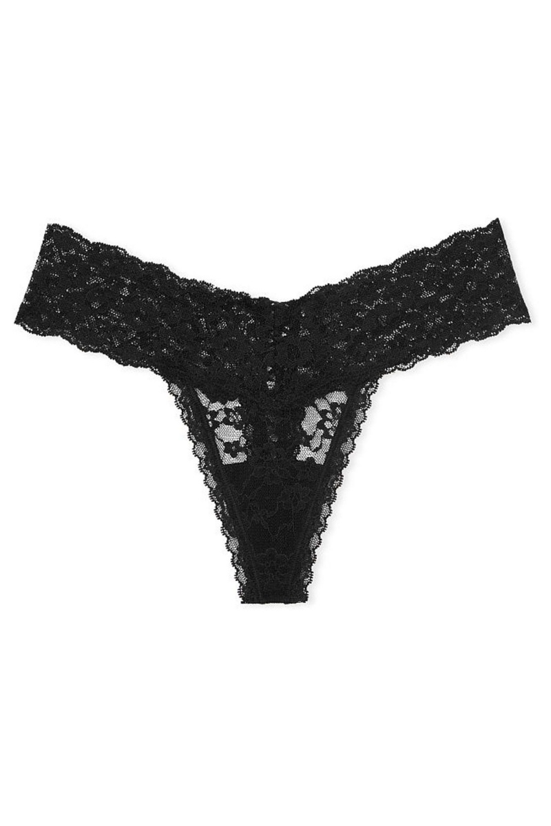 Victoria's Secret The Lacie Kanten String Knickers Zwart | 42953-NWPH