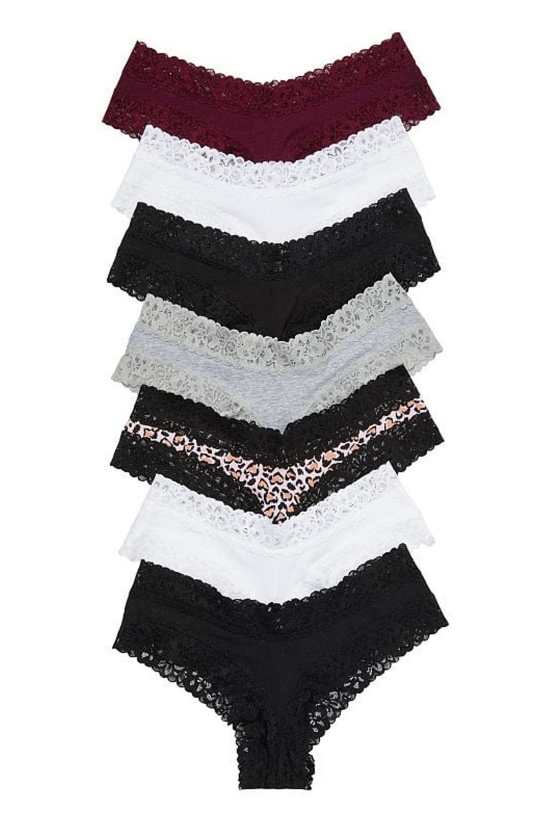 Victoria\'s Secret The Lacie Kanten Trim Cheeky Knickers 7 Pack Black/White/Leopard/Grey/Burgundy | 80964-HCAL