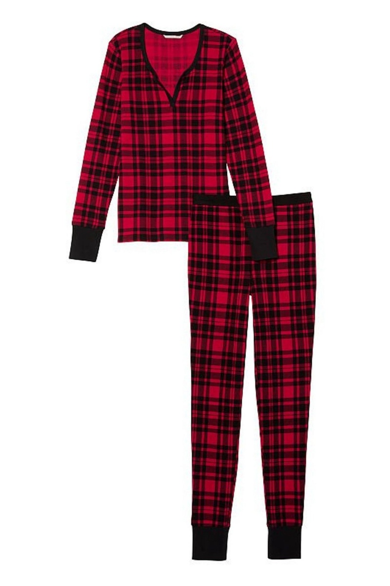 Victoria's Secret Thermal Long Sleeve Pyjamas Zwart Rood | 18529-SJQR