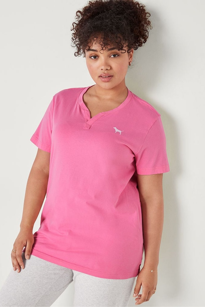 Victoria\'s Secret V Neck Kort Sleeve T-Shirt Roze | 63278-HGKO