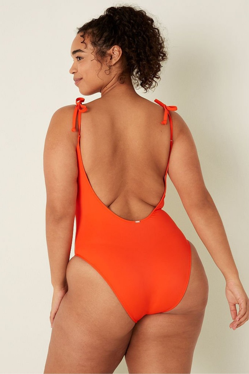 Victoria's Secret V Neck Open Back Swimsuit Bright Tomato | 94587-NFYL