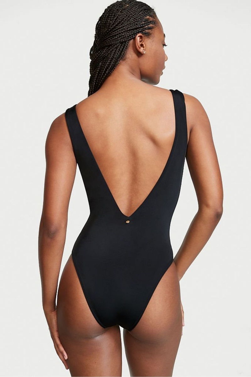 Victoria's Secret V Neck Plunge Open Back Swimsuit Zwart | 83469-OVFP