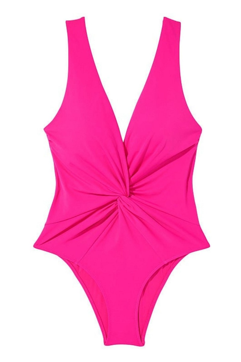 Victoria's Secret V Neck Plunge Open Back Swimsuit Roze | 08342-FDKP