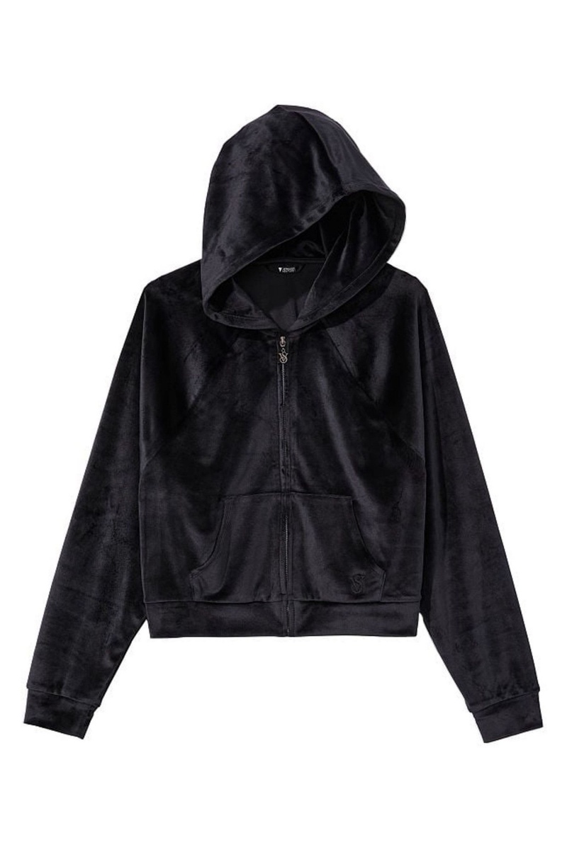 Victoria's Secret Velour Lounge Zip Up Hoodie Zwart | 38479-UCIG