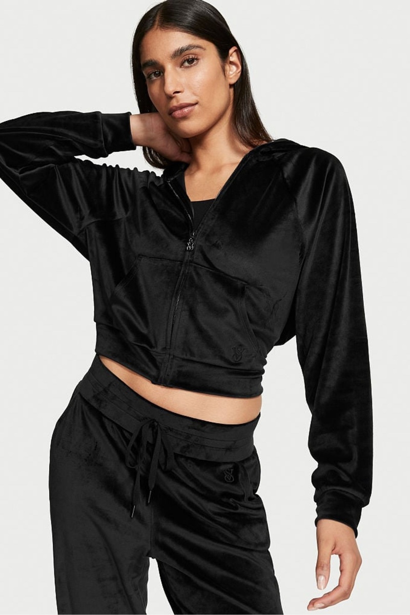 Victoria\'s Secret Velour Lounge Zip Up Hoodie Zwart | 38479-UCIG