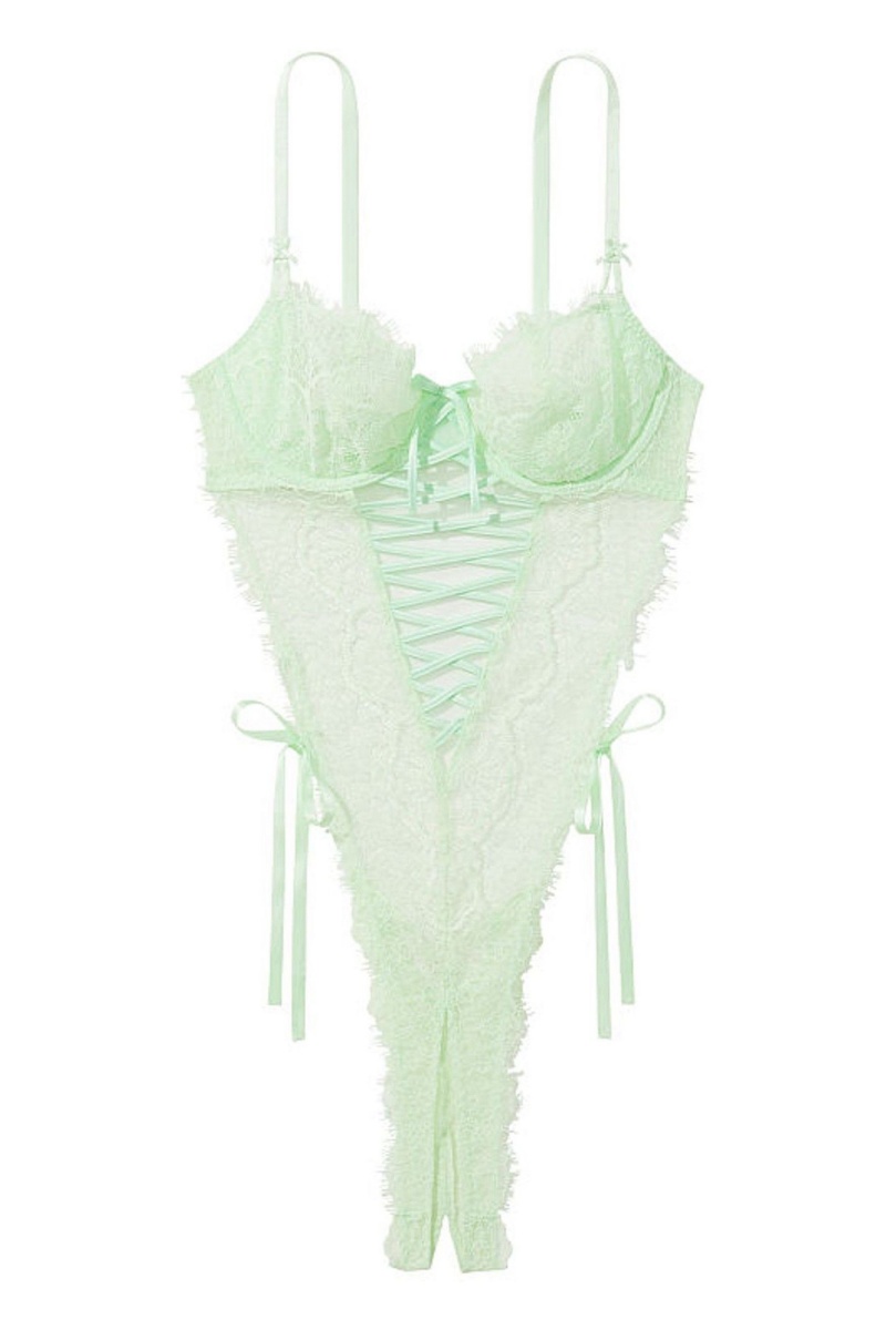 Victoria's Secret Very Sexy Crotchless Wicked Teddy Bodysuit Honeydew | 05172-CDFO