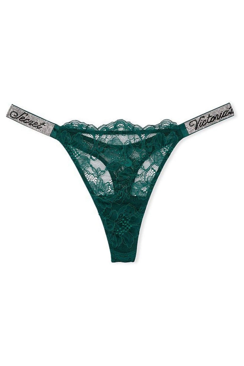 Victoria's Secret Very Sexy Kanten Shine Riemen String Knickers Zwart Groen | 31568-VGOZ