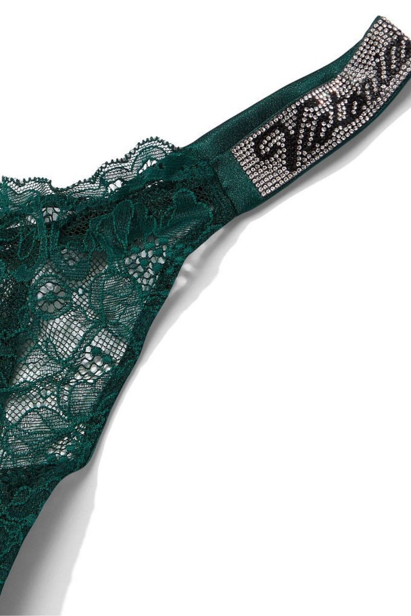 Victoria's Secret Very Sexy Kanten Shine Riemen String Knickers Zwart Groen | 31568-VGOZ