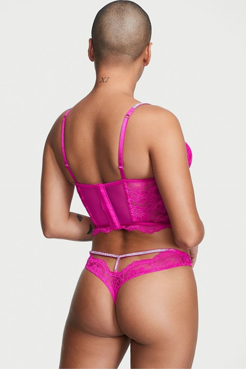 Victoria's Secret Very Sexy Shine Riemen Cutout Back String Knickers Fuchsie Roze | 07516-HYSR