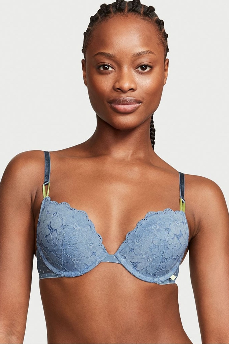 Victoria\'s Secret Victorias Secret Push Up Kanten Bra Blauw | 52438-VSBE