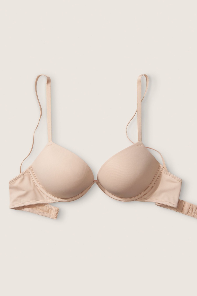 Victoria's Secret Wear Everywhere Add 2 Cups Smooth Push Up T-Shirt Bra Beige | 45607-QLJA