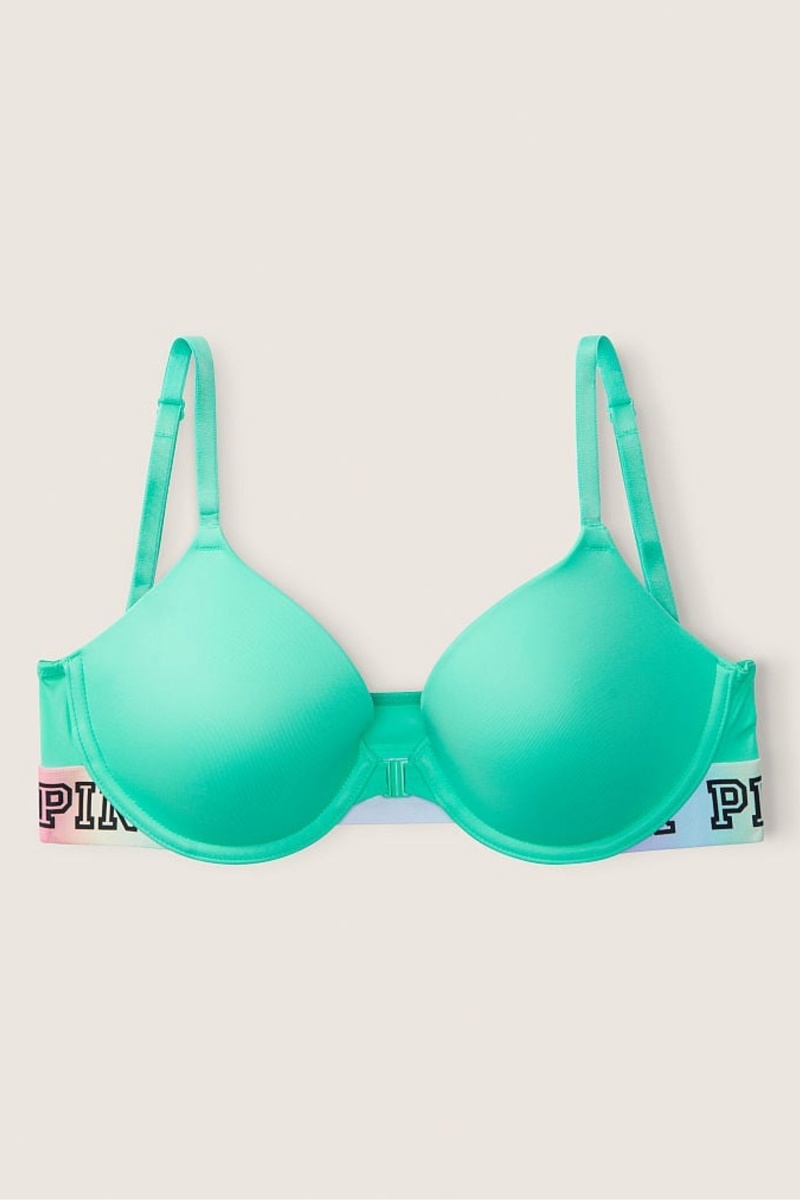 Victoria's Secret Wear Everywhere Front Close T-Shirt Lightly Gevoerde Demi Bra Teal Ice W/ Rainbow Bb | 01523-WBTZ