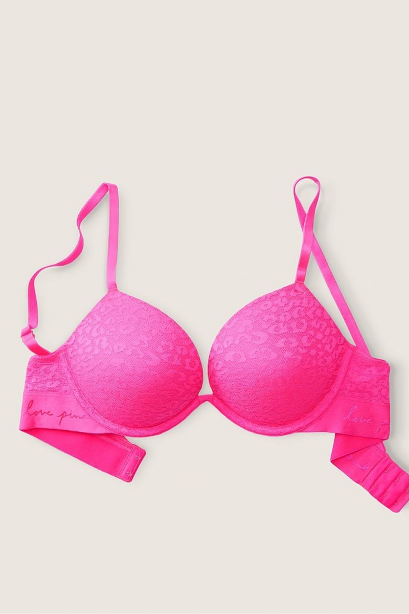 Victoria's Secret Wear Everywhere Kanten Push Up T-Shirt Bra Roze | 56784-KYSZ