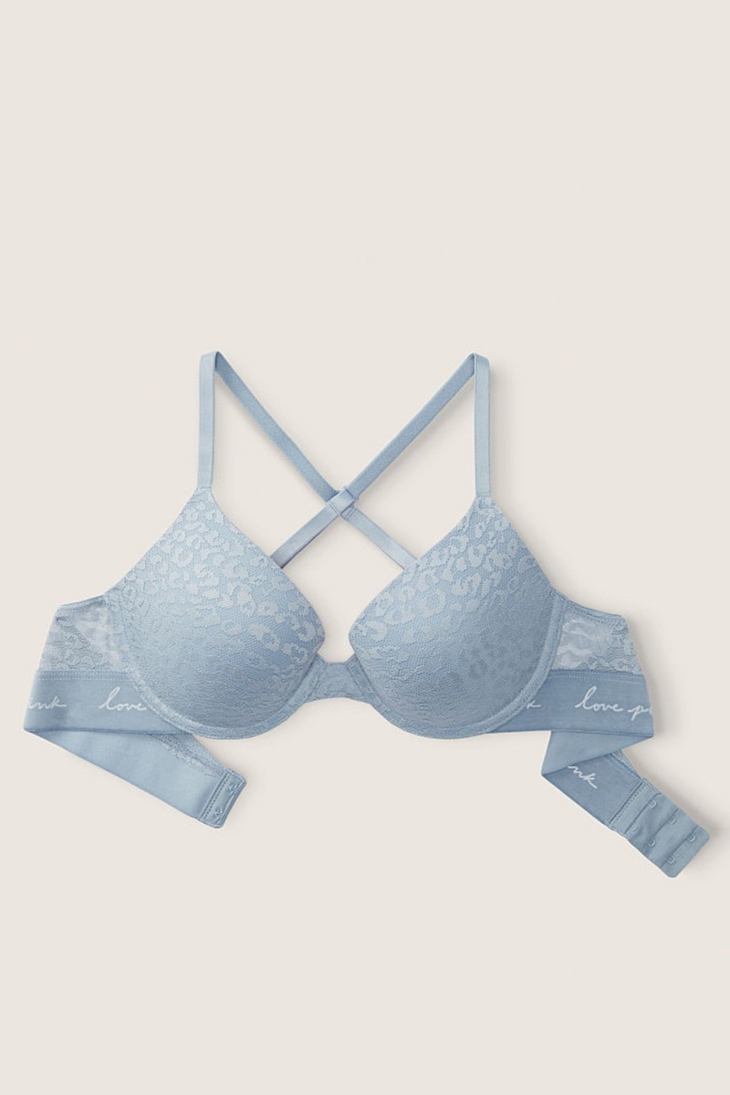 Victoria's Secret Wear Everywhere Kanten Push Up T-Shirt Bra Blauw | 91602-TCHR