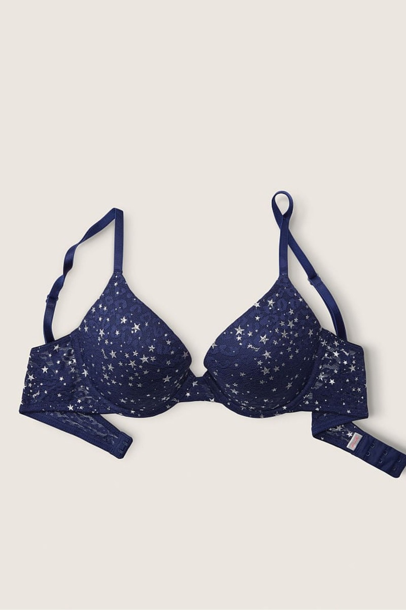 Victoria's Secret Wear Everywhere Kanten Push Up T-Shirt Bra Donkerblauw Blauw | 96015-WBEP