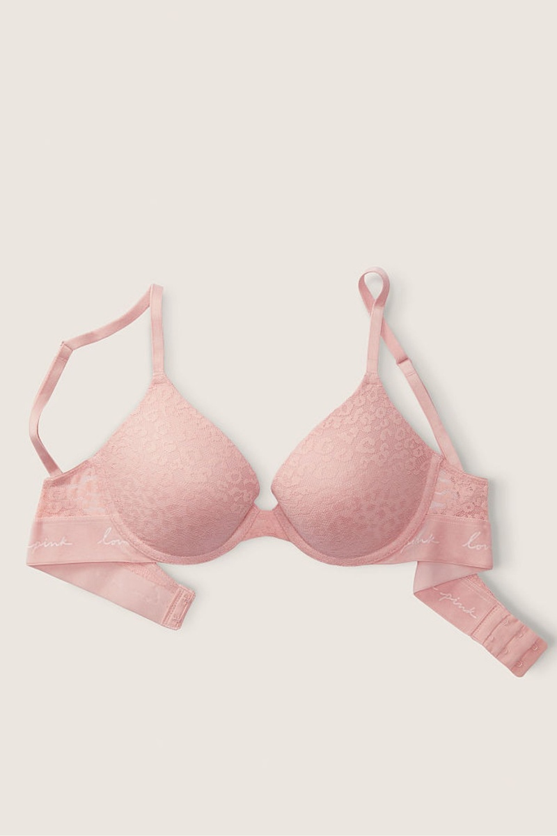 Victoria's Secret Wear Everywhere Kanten Push Up T-Shirt Bra Zilver Roze | 29418-QLUS