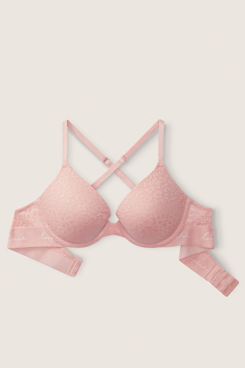 Victoria's Secret Wear Everywhere Kanten Push Up T-Shirt Bra Zilver Roze | 29418-QLUS