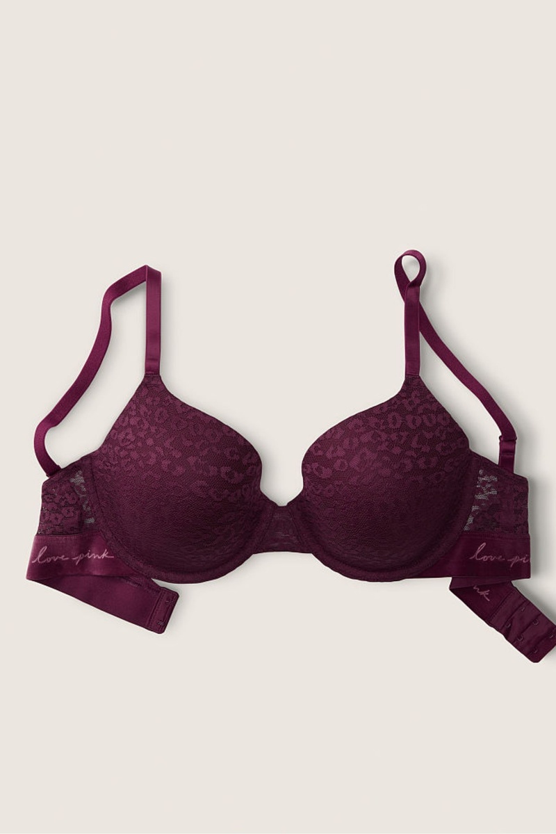 Victoria's Secret Wear Everywhere Kanten Lightly Gevoerde T-Shirt Bra Bordeaux Paars | 83670-KWZV