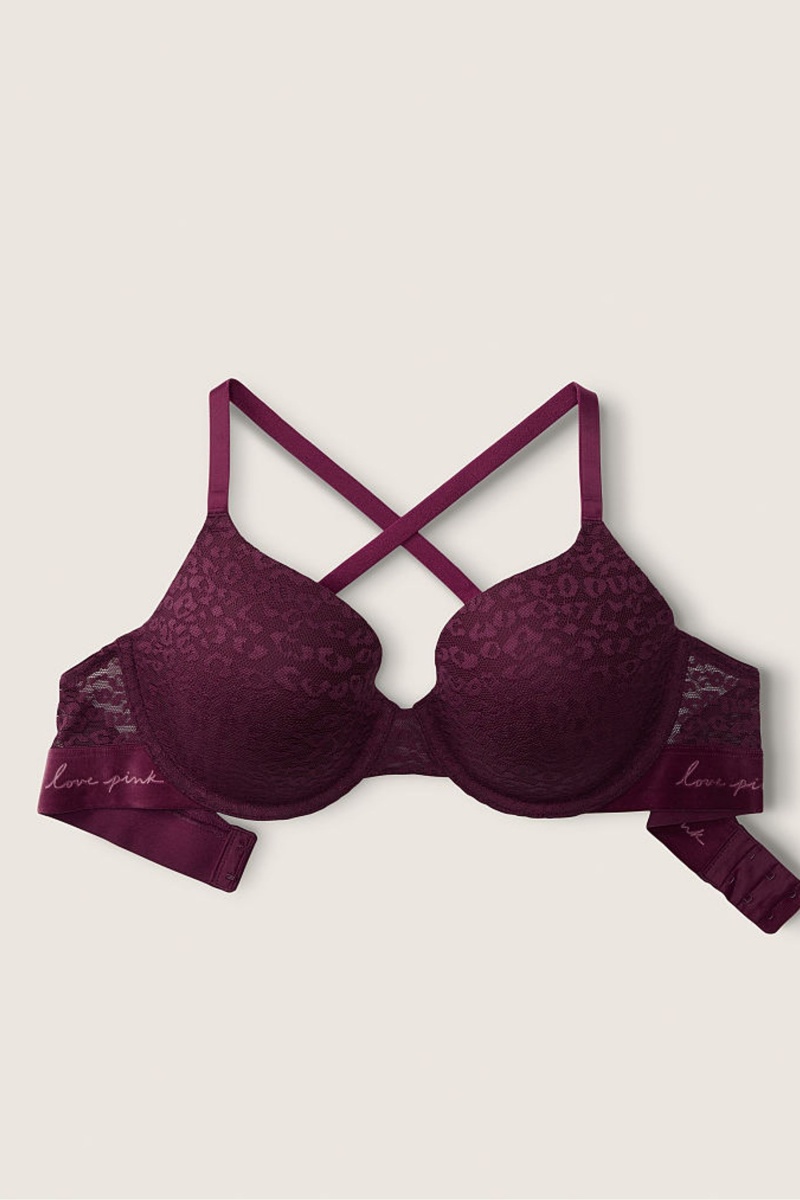 Victoria's Secret Wear Everywhere Kanten Lightly Gevoerde T-Shirt Bra Bordeaux Paars | 83670-KWZV