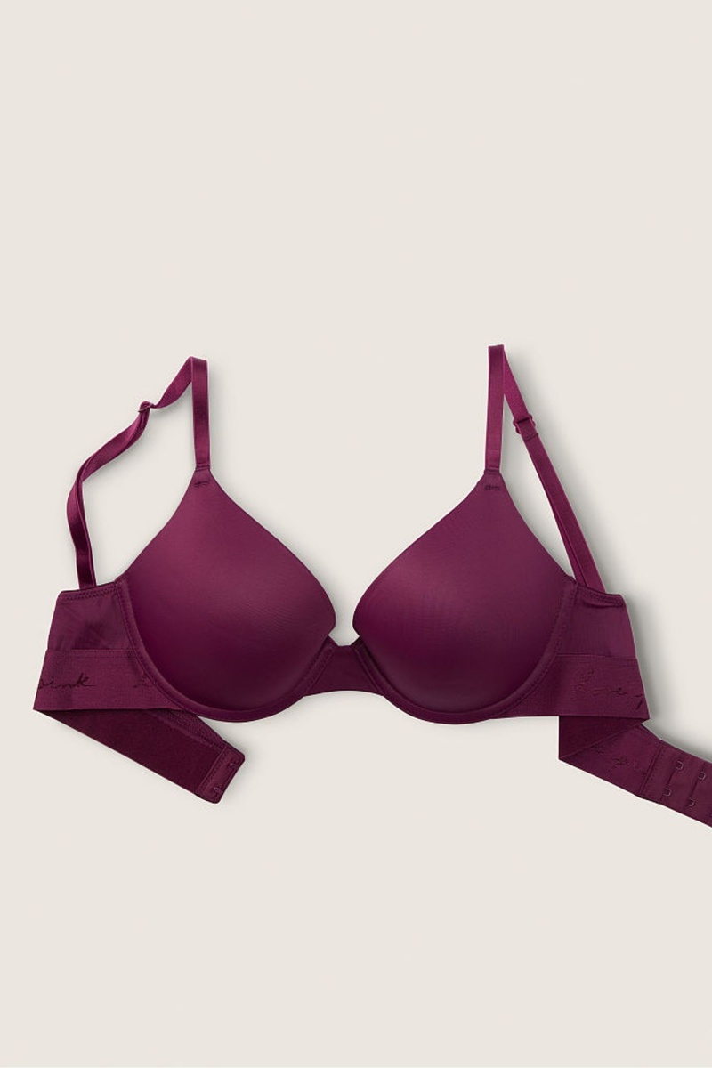 Victoria's Secret Wear Everywhere Smooth Push Up T-Shirt Bra Bordeaux Paars | 53842-FRGE