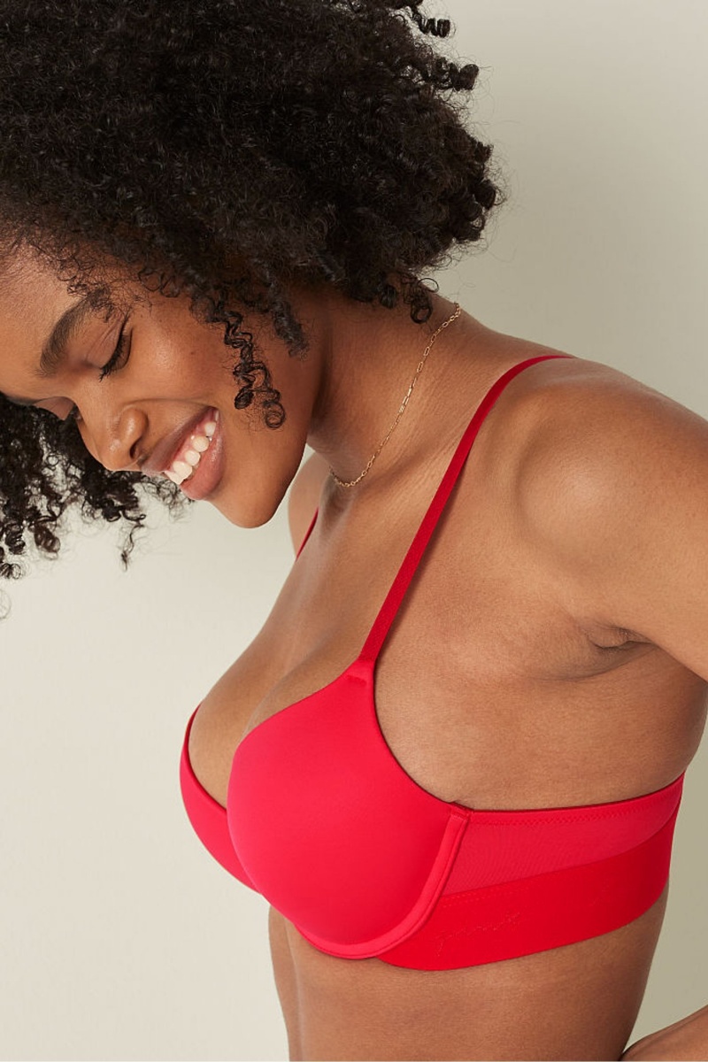 Victoria's Secret Wear Everywhere Smooth Push Up T-Shirt Bra Rood | 65493-ERUK