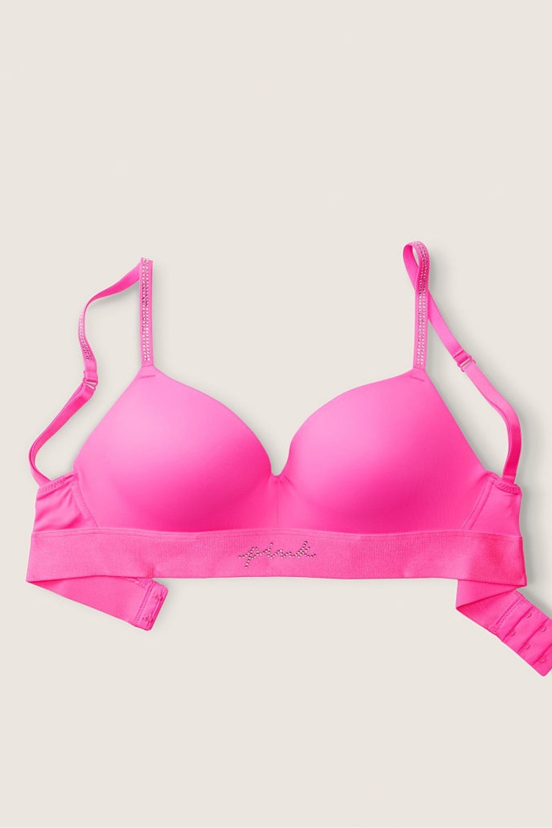 Victoria's Secret Wear Everywhere Smooth Shine Riemen Non Wired Push Up T-Shirt Bra Roze Roze | 74320-HEPD