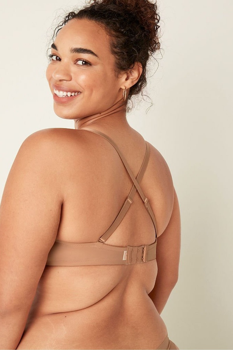 Victoria's Secret Wear Everywhere Smooth Multiway Strapless Push Up Bra Mocha Latte Nude | 67408-ZKCM