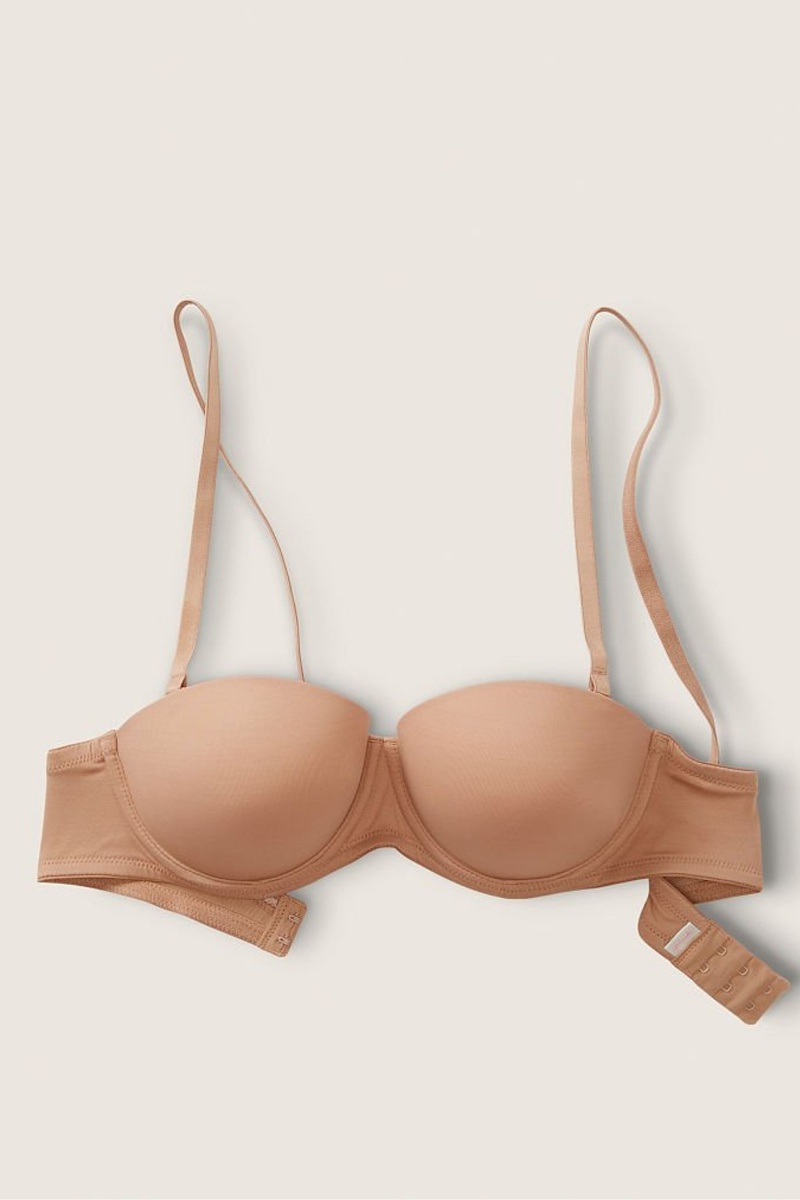 Victoria's Secret Wear Everywhere Smooth Multiway Strapless Push Up Bra Mocha Latte Nude | 67408-ZKCM