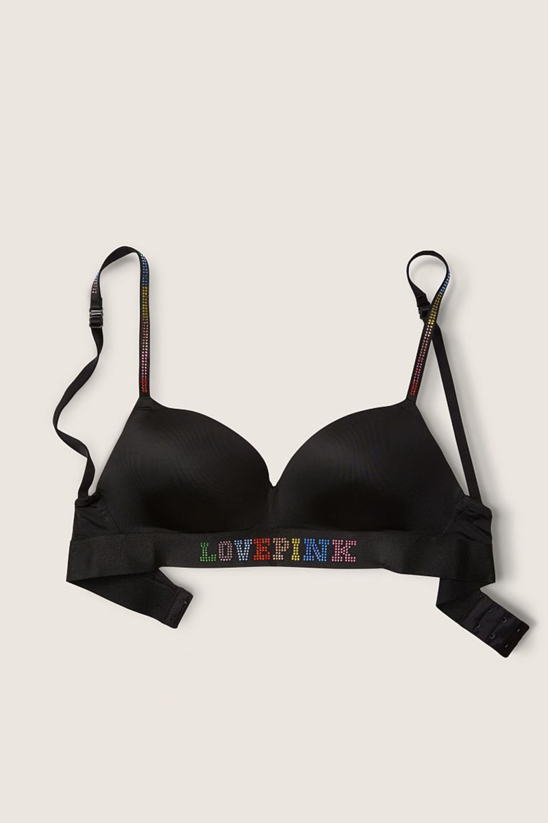 Victoria's Secret Wear Everywhere Smooth Shine Riemen Non Wired Push Up T-Shirt Bra Zwart | 09342-YAMN