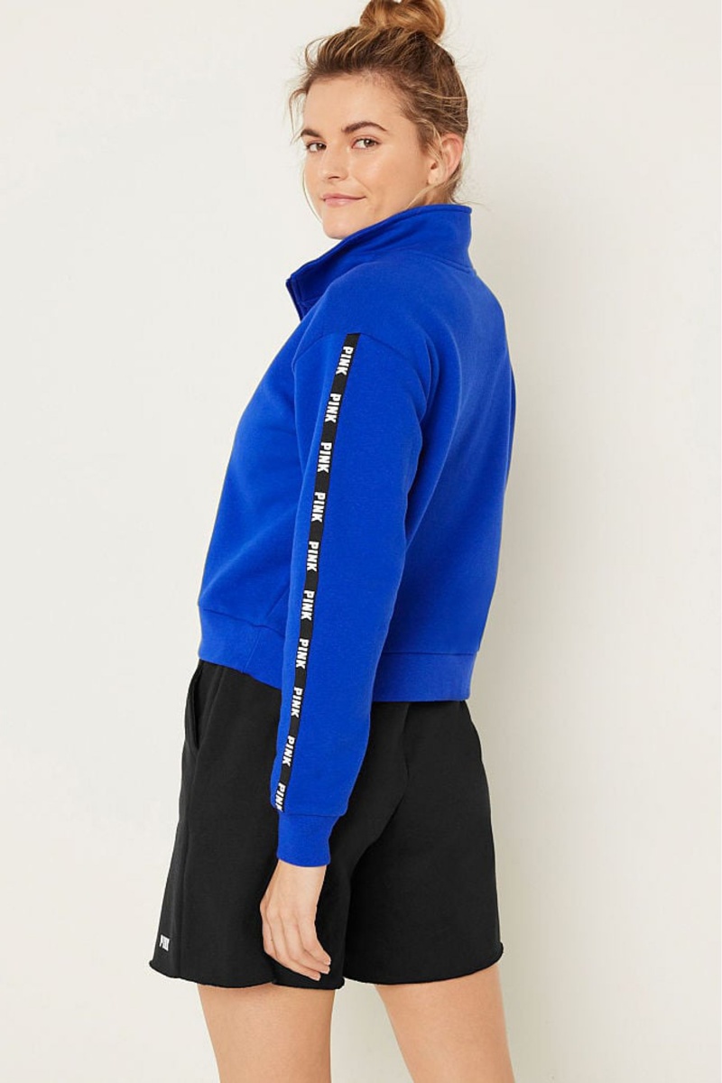 Victoria's Secret Zip Up Long Sleeve Crop Sweatshirt Blauw | 72310-BOJK