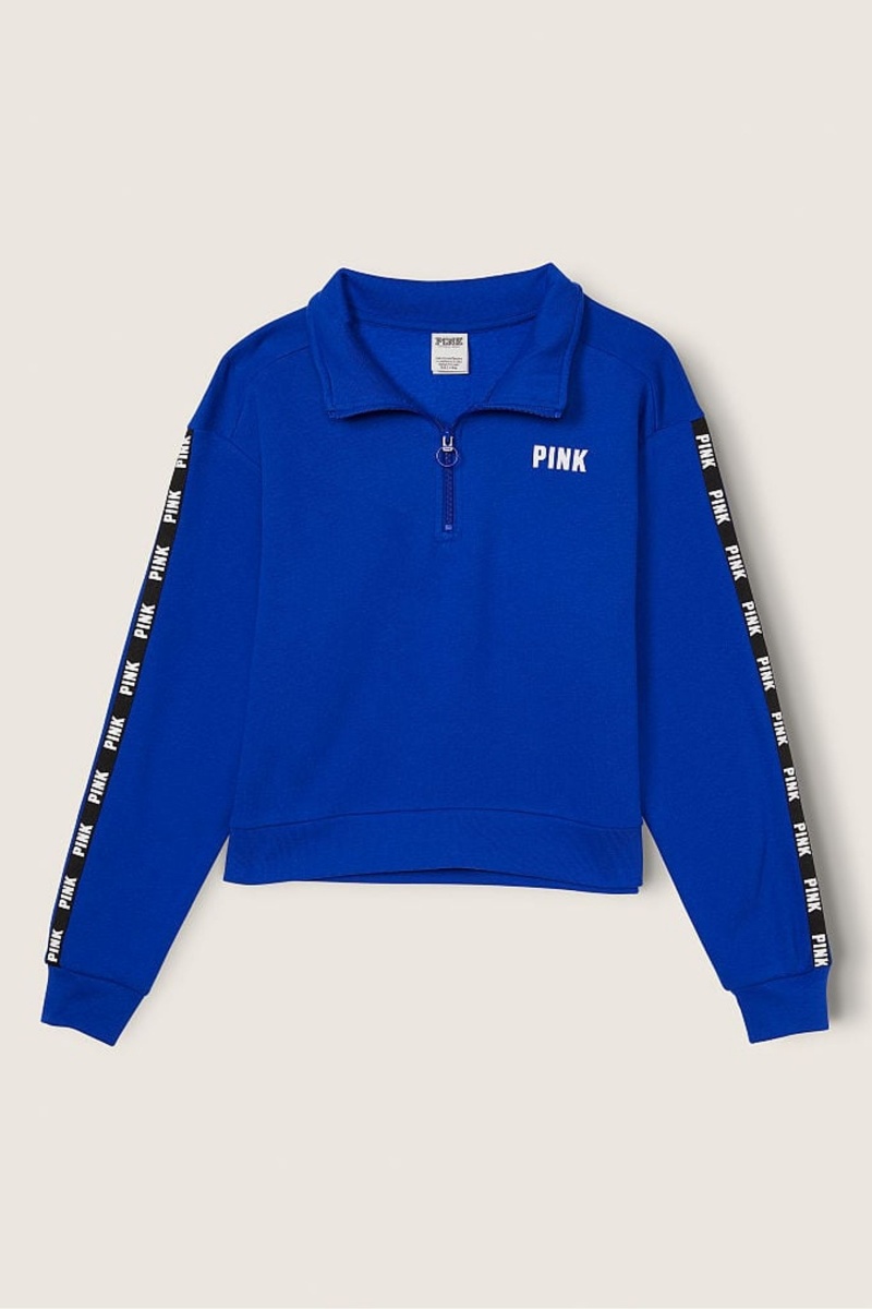 Victoria's Secret Zip Up Long Sleeve Crop Sweatshirt Blauw | 72310-BOJK